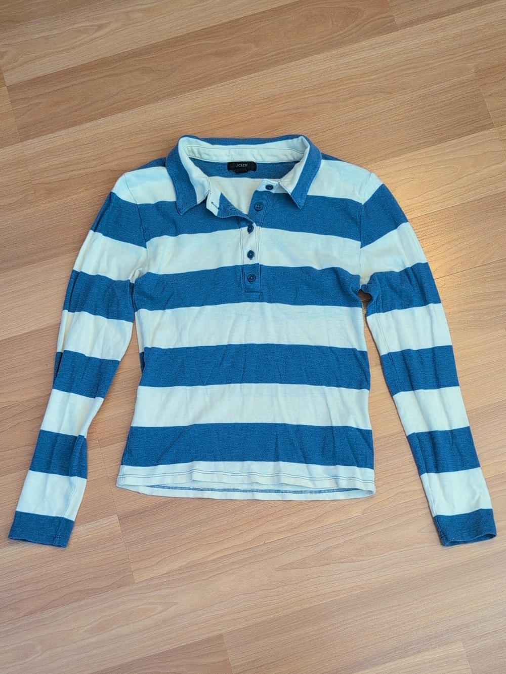 J. Crew Women's Blue & White Stripe Long-Sleeve Polo Top Size XS
